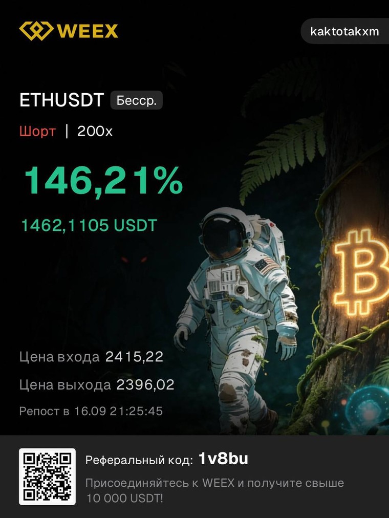 Та же сделка ETHUSDT карточкой биржи WEEX